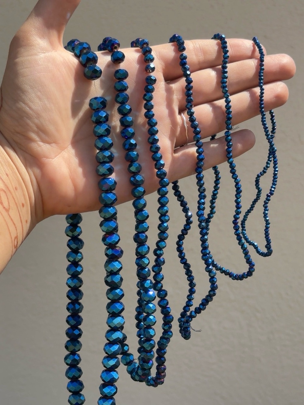 Blue Faceted Glass Bead Strands - Elegant Deep Blue AB Electroplated